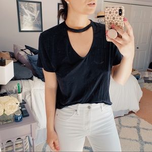 Black T-shirt with neck cut-out
